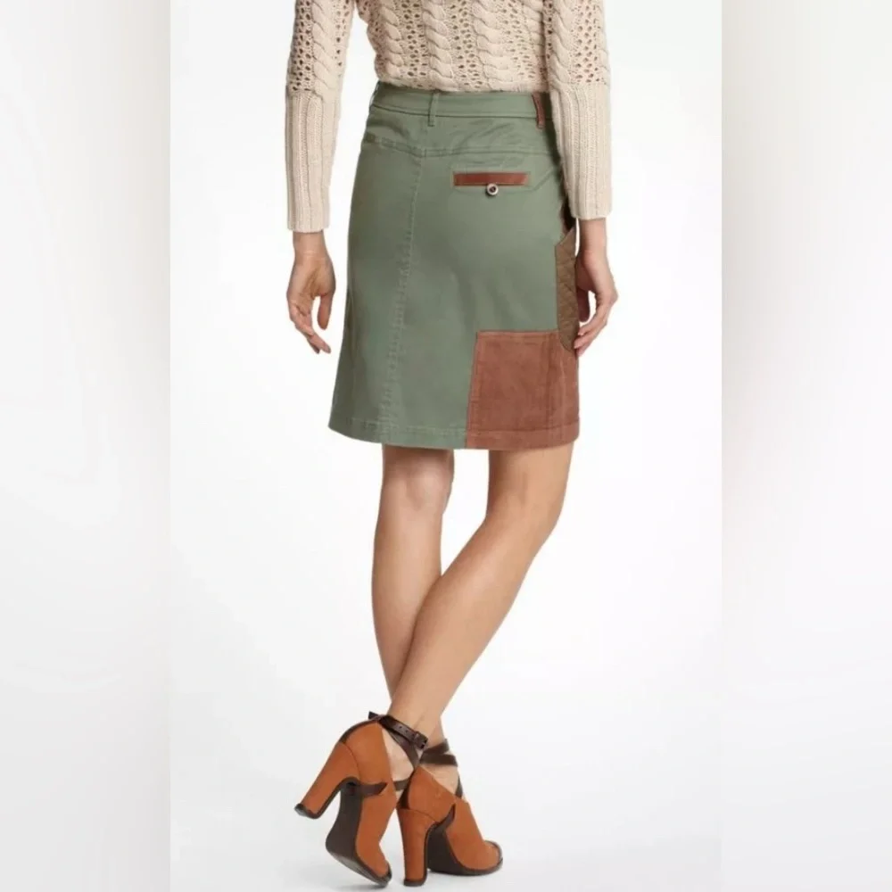 Meadow Rue Anthropologie Green Brown A-Line Patchwork Quilted Pocket Skirt Sz 4 - Picture 9 of 9